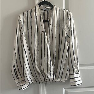 Mango Black and White Striped Blouse 3/4 Sleeves
